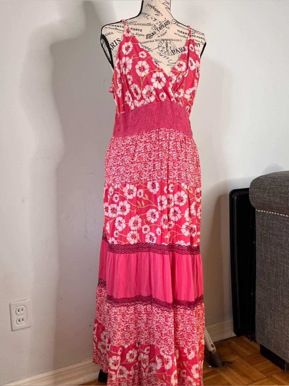 Floral Tiered Boho Maxi Dress Large Resort Fairy Festival Romantic Y2K Feminine.